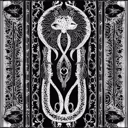the snake is in a fancy, ornate design,an intricate design on black and white paper
