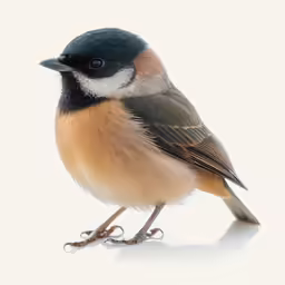 a little bird sitting down looking at the camera