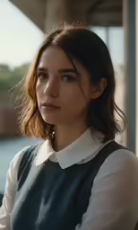 the beautiful girl is looking at the camera