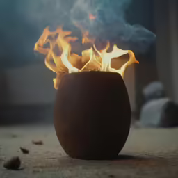a fire burning on top of a small pot