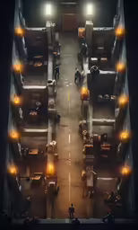 people working in an industrial warehouse with industrial lighting