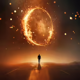 a man standing on a beach next to a flying ring