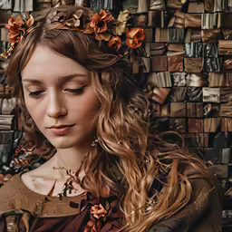 a young lady with long hair wearing a flower in her hair