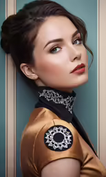 the woman is wearing a brown shirt and a black tie