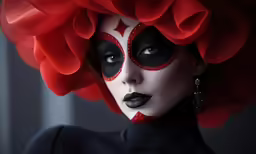 a woman is wearing a mask and dress