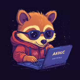 the raccoon in sunglasses is sitting on a laptop