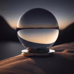 a crystal ball is sitting in the middle of a desert