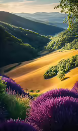 purple and yellow flowers in an open valley