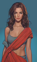 an artist painted a drawing of a woman in orange