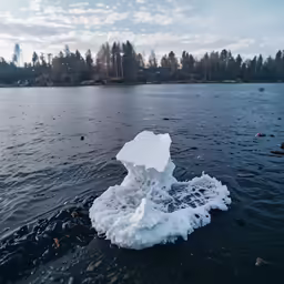 a chunk of ice floating on a body of water
