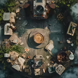 a circular arrangement of objects in the middle of a table
