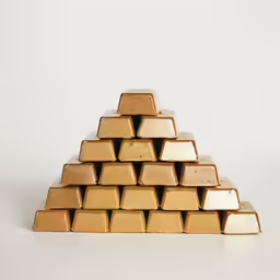 some very tall pyramid shaped gold items
