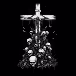 skull artwork with a large cross on it