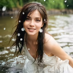 a beautiful young lady sitting in the water