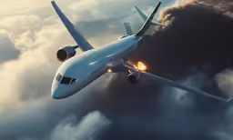 a commercial airplane flying above the clouds in mid - flight
