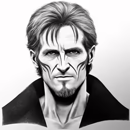 a black and white drawing of the face of a male with his eyes shut