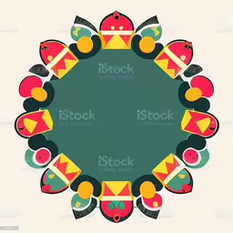 a colorful circular design with lots of objects