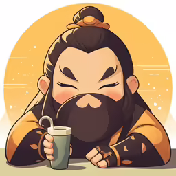 a cartoon avatar drinking from a mug with his eyes closed
