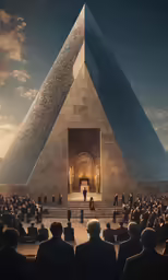 a large pyramid with people in the middle of it