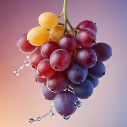 grapes on a vine with water drops are against a pale background