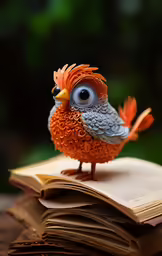a small ceramic bird perched on an open book