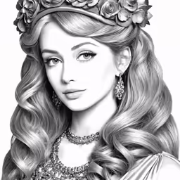 a drawing of a lady in an elaborate tiara