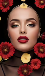 woman wearing flowers around her head with one side pulled back