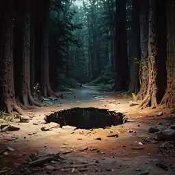 a well hole in the middle of a forest