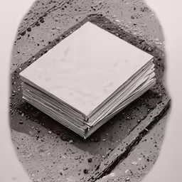 stacked papers on top of a piece of concrete