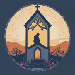 the silhouette of a person sits on the top of a church,an image of a man standing in the doorway