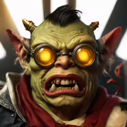 a creepy photo of a demon wearing yellow glasses