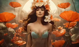 a woman wearing a head wreath made of flowers