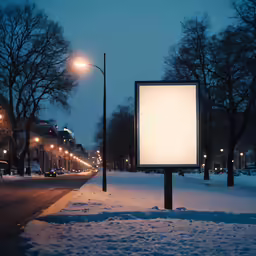 a street in winter lit by several light poles