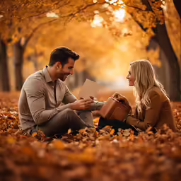 an attractive blonde lady is talking to a man