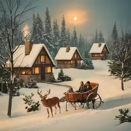a person rides on a horse and buggy pulled by two people in the winter