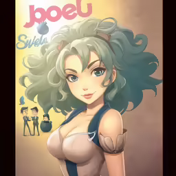 a anime poster of a woman with green hair