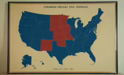 a sign that is attached to the wall with an image of a map of the united states