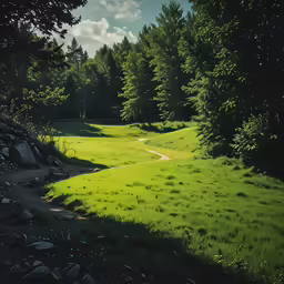 there is only one person on this trail going down a grass path