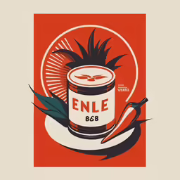 an advertisement for enle barbecues featuring a can of chili sauce