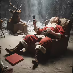 a man is asleep in a recliner while holding a cellphone