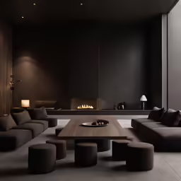 a modern living room is displayed in black