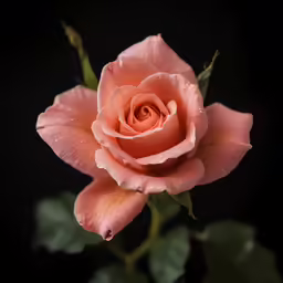 the stem and petals of a light peach rose are pictured