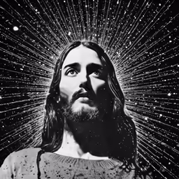 the head and shoulders of jesus in black and white