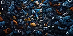 many different types of toys that are blue