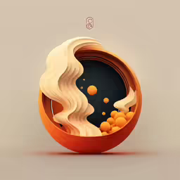 orange abstract background with white waves and orange balls