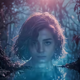 a woman with water flowing from her face