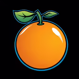 an orange with leaves is on the side of the black background