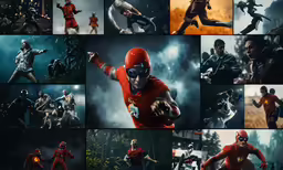 many images of some people in red outfits