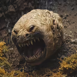 a sea lion is growling in the middle of some grass