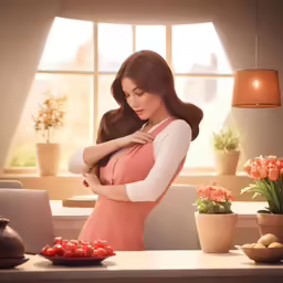 a woman that is standing next to some tomatoes